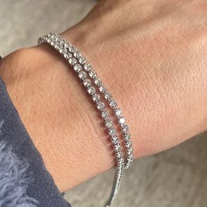 Set of TWO Dazzling Silver Tennis Necklaces